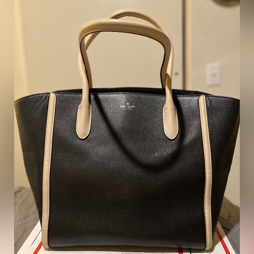 Kate Spade Forster Caroline Lane Bag Black Leather Tote - Black & Ivory
